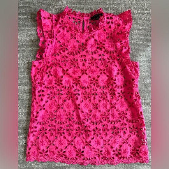 J. Crew Tops - J.Crew Women’s Eyelet Lace Top – Hot Pink / Neon Pink – Size Small Scalloped Hem